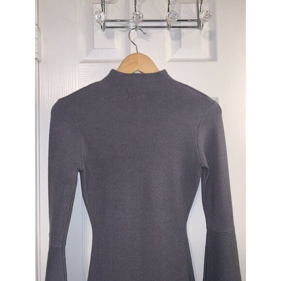 SEED Heritage Gray Bodycone Ribbed Long Bell Sleeve Midi Stretch Dress Sz Small - Picture 7 of 12